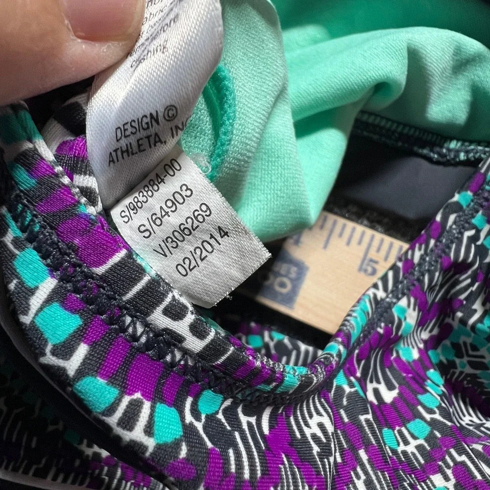 Athleta Bikini Set S Purple Teal Geometric Racerback Top Boy Short Bottoms